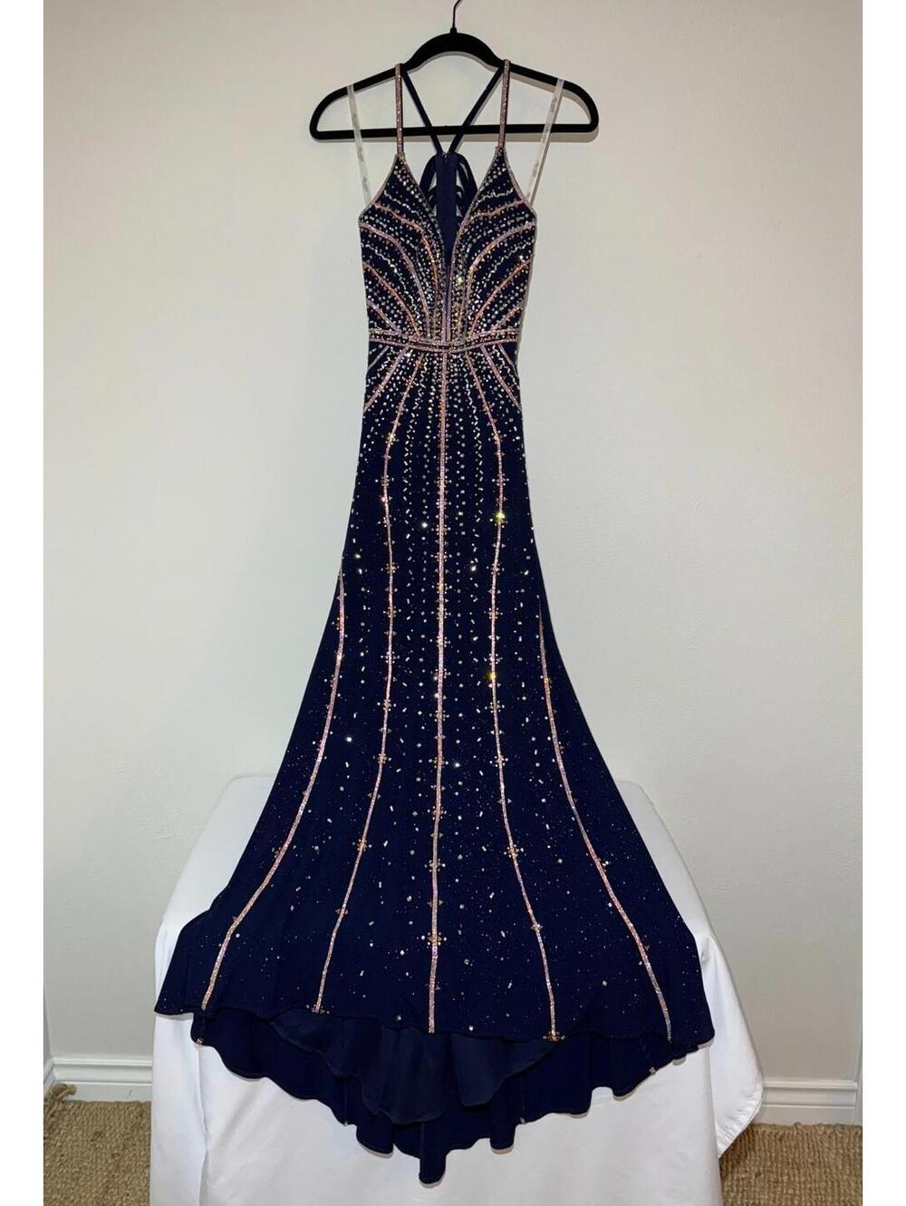 ELLIE WILDE MON CHERI EVENING GOWN PROM DRESS FORMAL SIZE 2 BLUE